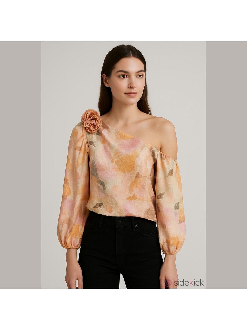 CeCe Floral One-Shoulder Puff Sleeve Top - Pastel Multi